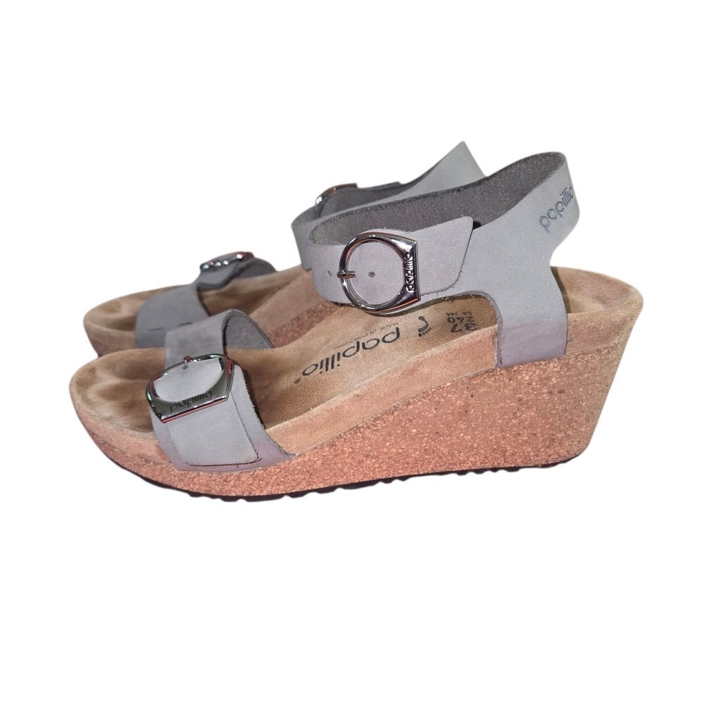 Papillio Birkenstock Soley Nubuck Leather - Dove Gray Wedge Sandals 37